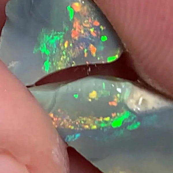 Lightning Ridge Rough Opal Dark Base Small sized Seam Split 5.45cts Seam Split Stunning Multifires 17x8x5mm & 12x9x5mm WSY84