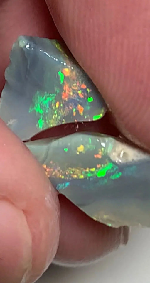 Lightning Ridge Rough Opal Dark Base Small sized Seam Split 5.45cts Seam Split Stunning Multifires 17x8x5mm & 12x9x5mm WSY84