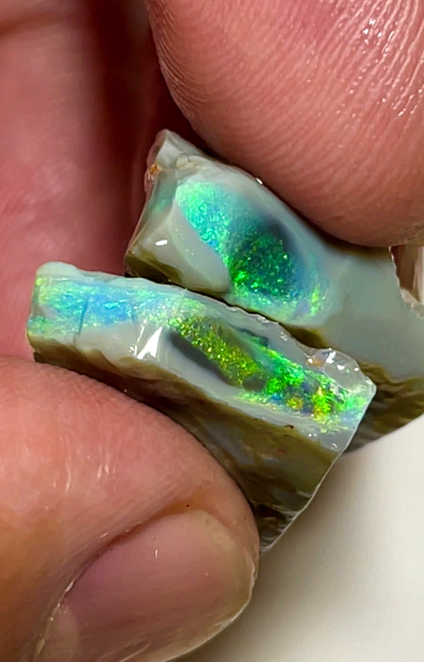 Lightning Ridge Rough Opal Big pair of Dark Base Seams 37cts Cutters  High Grade Bright Multifires in stunning bars 25x17x8mm & 23x16x6mm WAB59