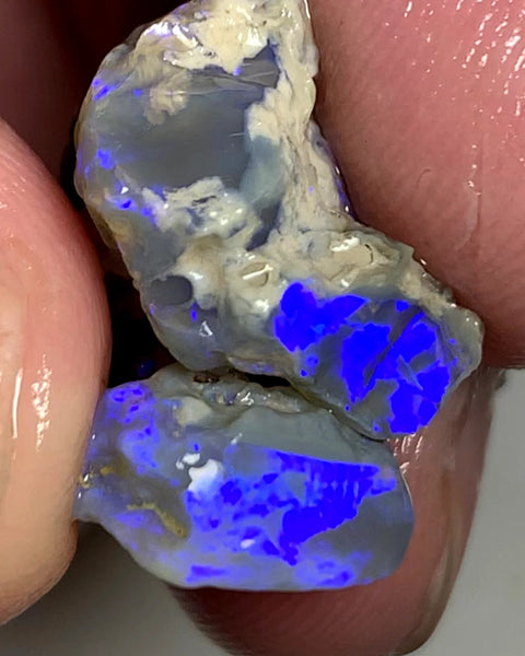 OPAL MONTH SPECIAL Lightning Ridge Rough Pair Dark Seam opals 26cts Stunning Bright Blues 22x17x9mm & 15x13x4mm WSZ55