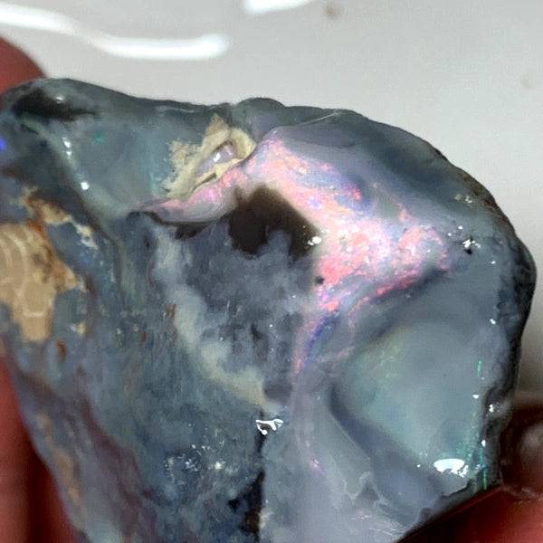 OPAL MONTH SPECIAL Lightning Ridge Huge Dark Rough Seam Opal Single 123cts Stunning Pink/Blue fires 45x30x20mm WSZ79