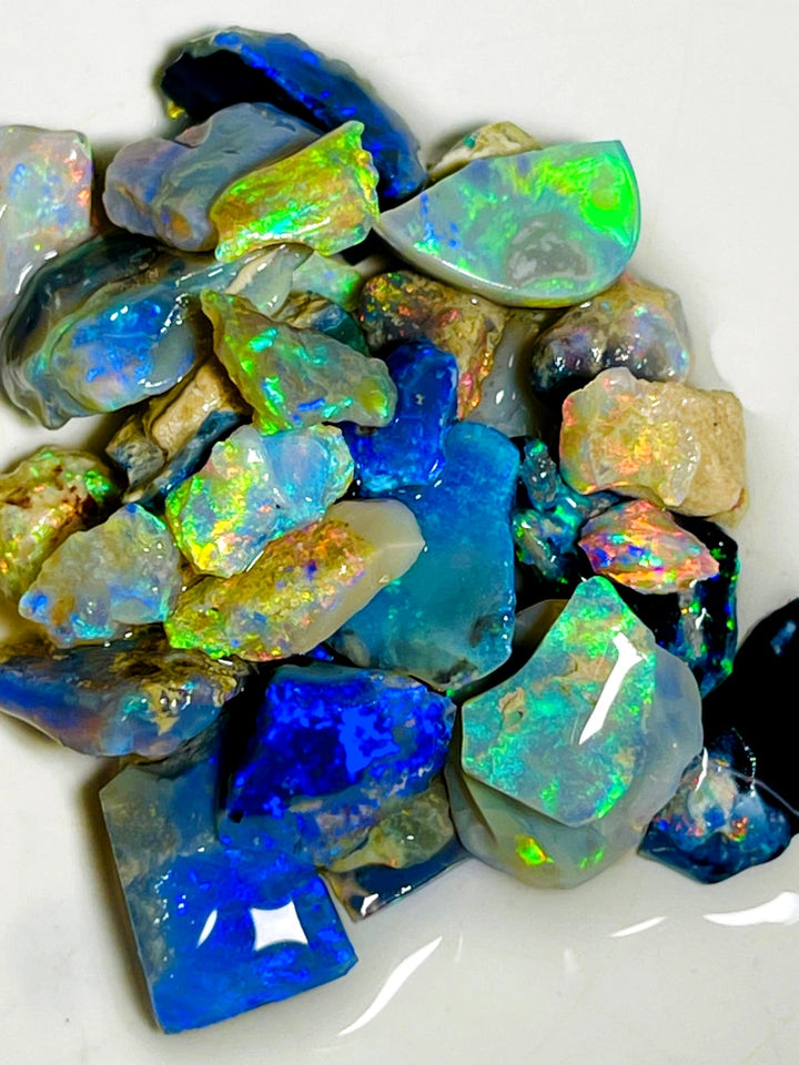 Lightning Ridge Rough n Rubs Opal Parcel 78cts Cutters Select Black Dark & Crystal Very bright & colourful material 15x14x5mm to 5x3x2mm WAC21