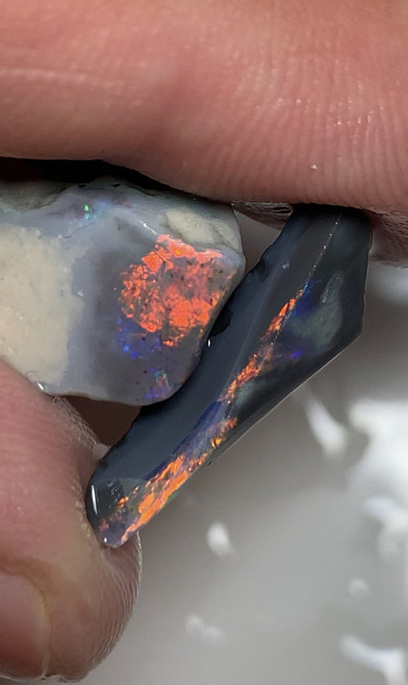 Lightning Ridge Black & Dark Opal Rubs High Grade 19cts bright & Reds & multi colour fires 24x12x10mm & 20x8x5mm WSQ85