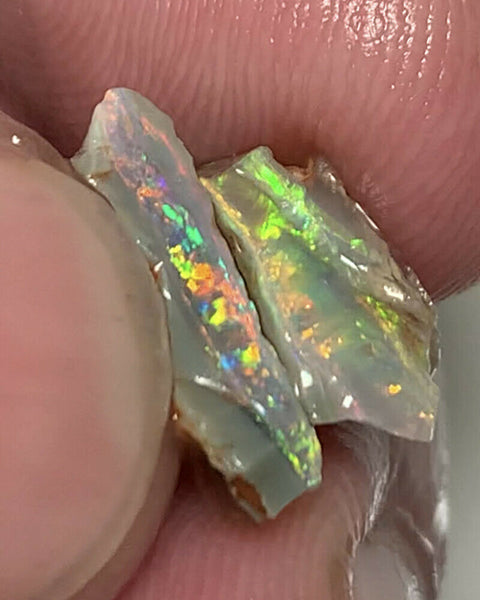 Lightning Ridge Rough Opal 3.5cts Small Pair Stunning Dark Crystal Base Cutters Candy® GEM Grade Bright Multifires 14x7x3mm & 12x5x5mm WAC52