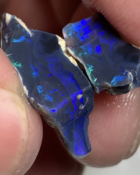 Lightning Ridge Rough Mulga® Black Opal Seam Split 15cts Exotic & Stunning Cutters Gorgeous Multifire bars 18x12x6mm & 11x10x6mm WSU45