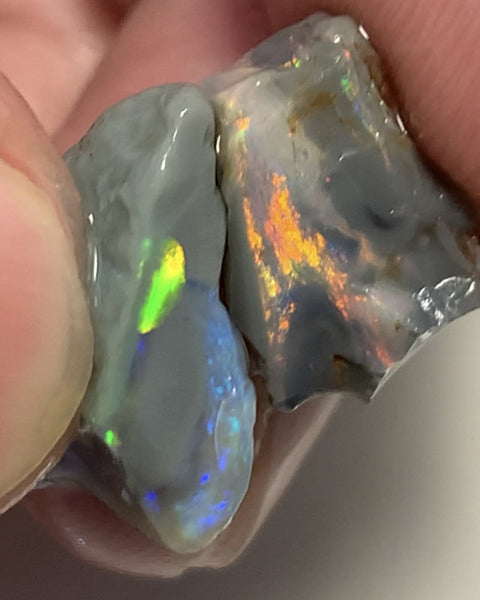 Lightning Ridge Rough Opal 14cts Pair Handpicked Select Semi Black Seams lots of Nice Bright Multi colour fires to Cut / carve & Polish WSB640