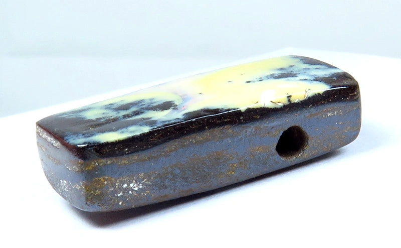 Winton Boulder Opal Gemstone 20cts Nice Face showing Bits of Fires only Ready Drill as a Pendant 23x10x6mm FB07