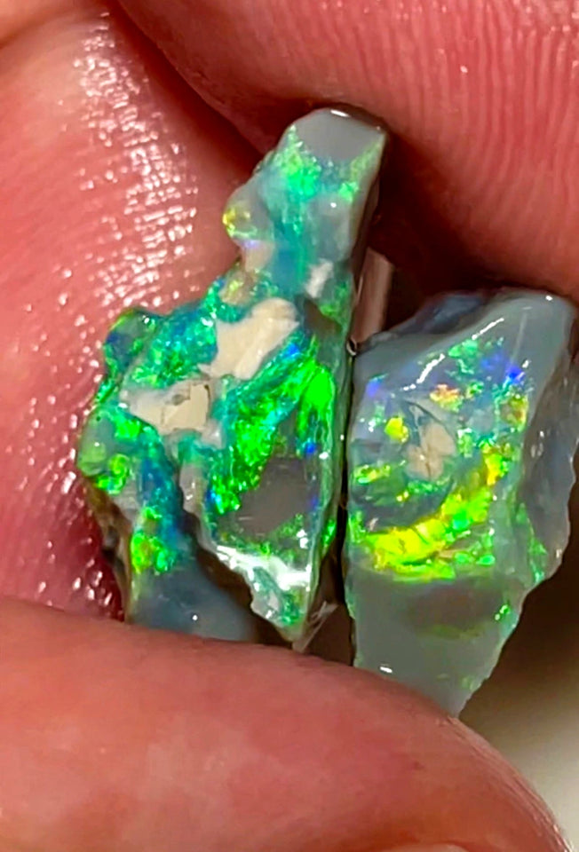 Lightning Ridge Rough Opal 11.75cts Dark base Seams Gorgeous Bright Multifires in bars to cut 23x13x6mm & 12x11x7mm WAC41