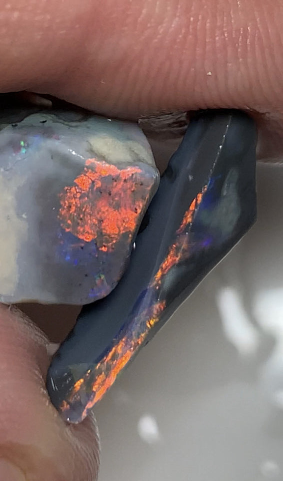 Lightning Ridge Black & Dark Opal Rubs High Grade 19cts bright & Reds & multi colour fires 24x12x10mm & 20x8x5mm WSQ85