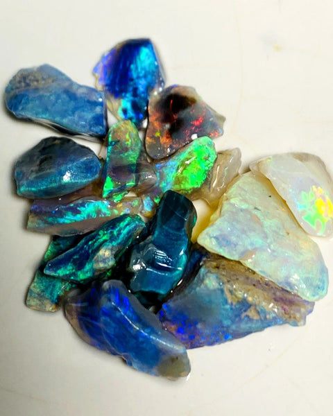 OPAL MONTH SPECIAL Lightning Ridge Little Rough Candy Opal Parcel 25cts Black Dark & Crystal Bright Stunning colourful material to cut 12x7x5mm to 5x4x3mm WSZ94