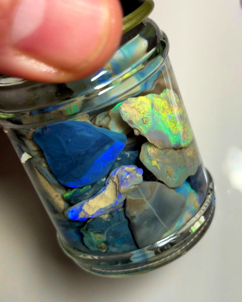 Lightning Ridge Rough Dark Base Opal Parcel 205cts Gorgeous Bright Multicolour rough with nice cutters 20x18x4mm to 13x12x4mm 1021