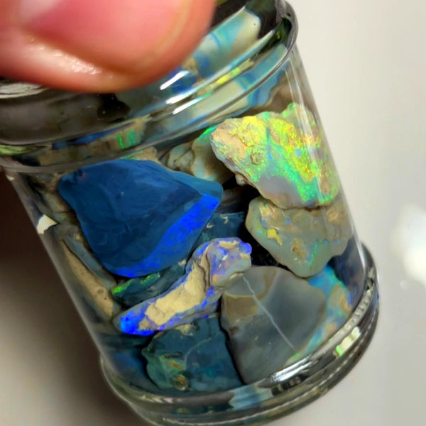 Lightning Ridge Rough Dark Base Opal Parcel 205cts Gorgeous Bright Multicolour rough with nice cutters 20x18x4mm to 13x12x4mm 1021