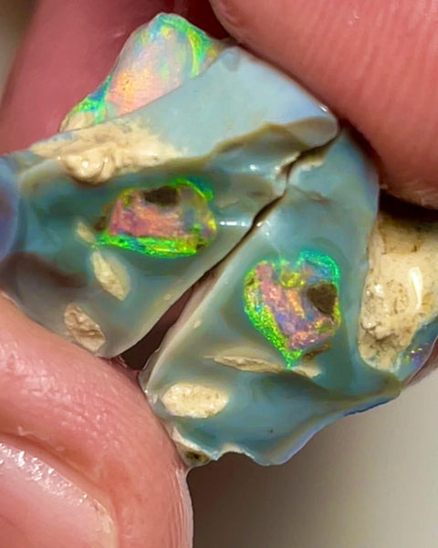 Wow Super exotic looking Knobby opal split rough/rub pair 17.50cts Stunning Pinks throughout these amazing multifires  20x11x11 & 20x14x8mm NSW054