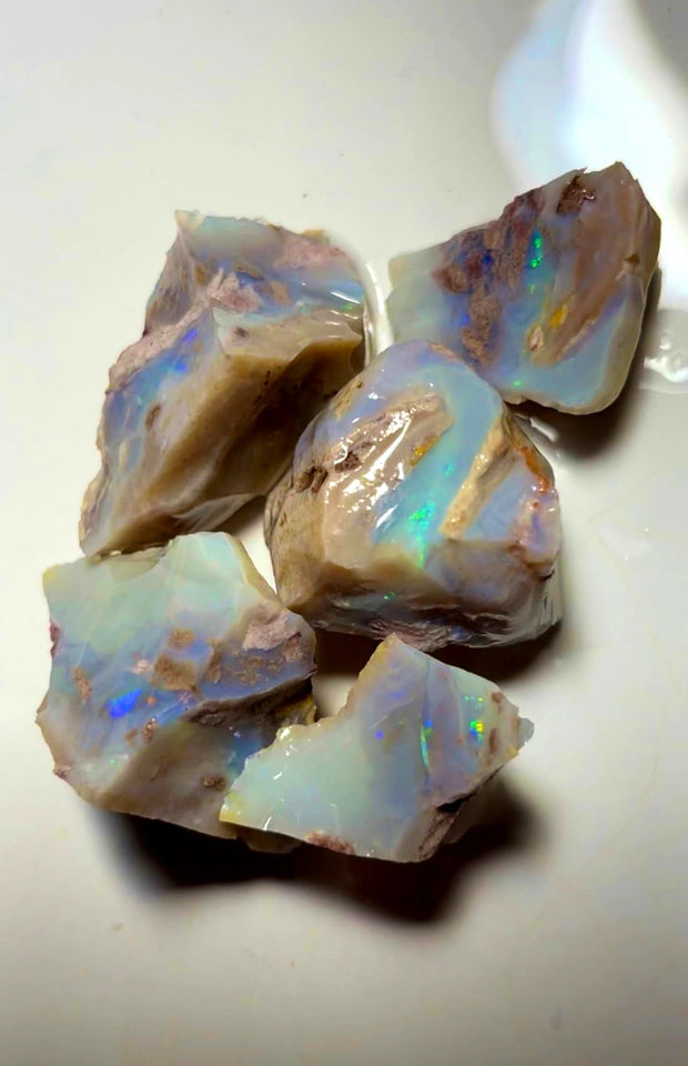 Lightning Ridge Rough Dark Base Huge Chunks of seam Opal Parcel 295cts Lots of Potential Showing nice colours & bars 33x28x25mm to 28x20x13mm WAC11