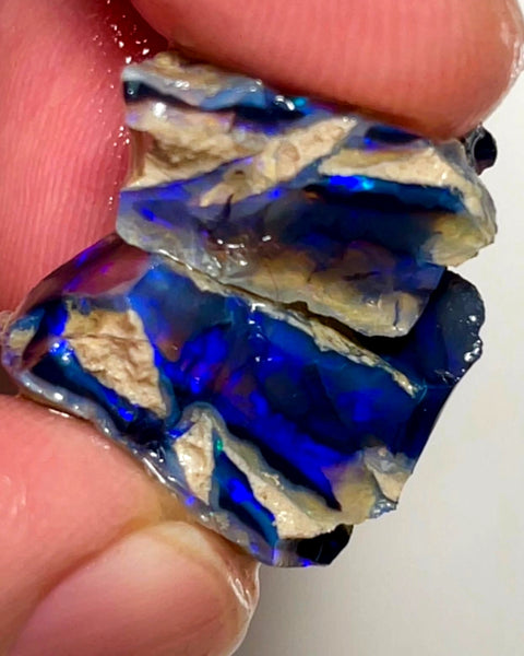 Lightning Ridge Rough Opal 24cts Stunning Black Crystal Knobby Split with Nice bars with Vibrant Blues 17x15x11 & 18x11x8mm WAE58