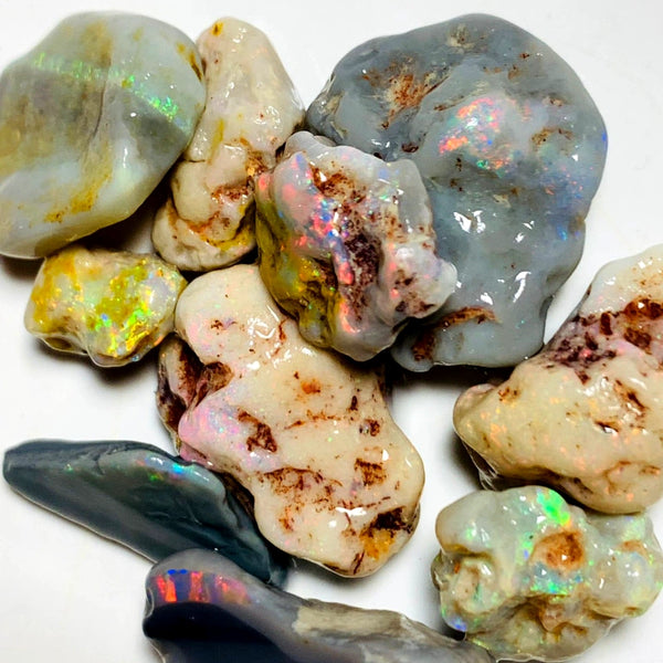 Lightning Ridge Rough Dark base Opal Parcel 38cts Nice Multicolour Knobby 21x15x8mm to 10x7x5mm WAA96