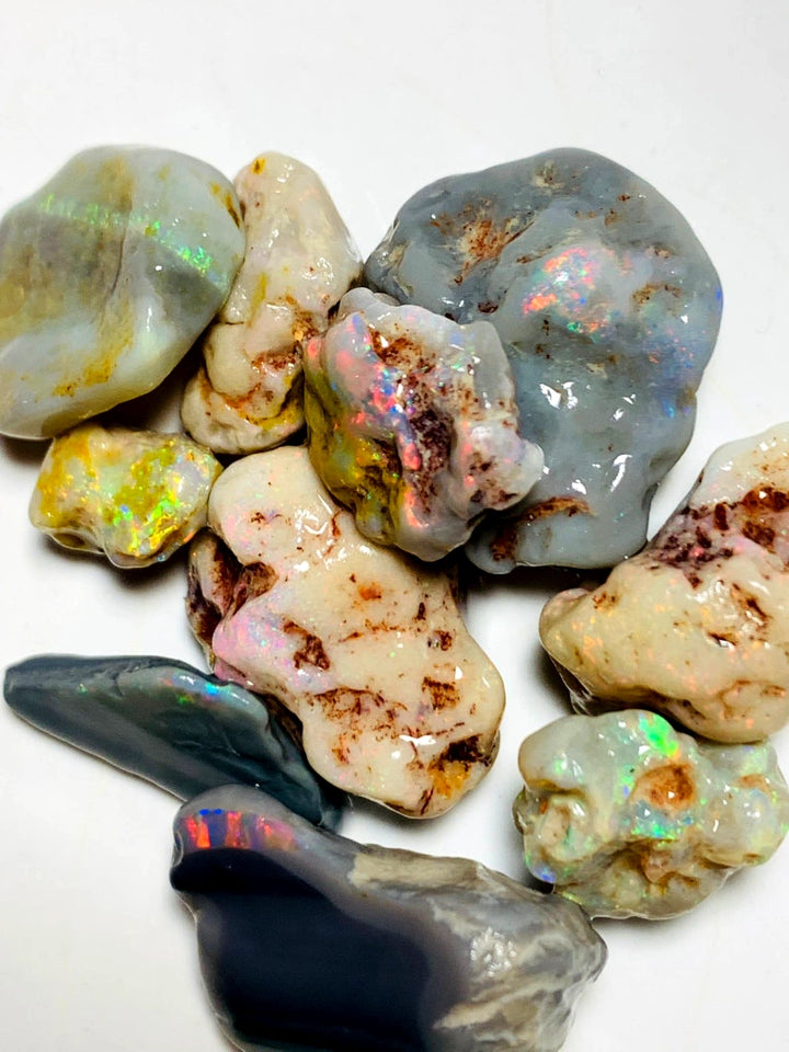 Lightning Ridge Rough Dark base Opal Parcel 38cts Nice Multicolour Knobby 21x15x8mm to 10x7x5mm WAA96