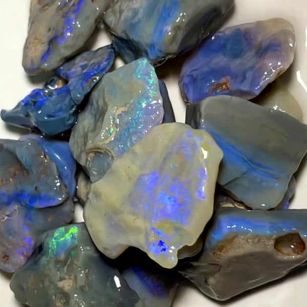 Lightning Ridge Rough Big Thick  Dark Seams Opal Parcel 185cts Lots of Potential & Cutters Lots Bright colours & bars 30x25x6mm to 20x14x5mm WAB39