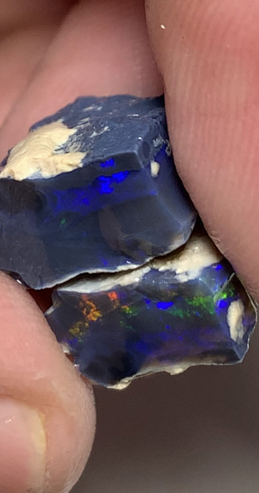 Lightning Ridge Rough Mulga® Black Opal Seam Split 15cts Exotic & Stunning Cutters Gorgeous Multifire bars 18x12x6mm & 11x10x6mm WSU45