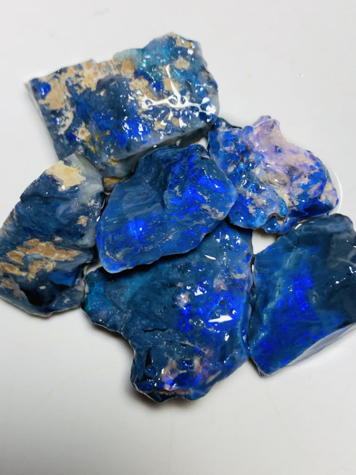 Lightning Ridge Rough Mulga® Black Opal Seam parcel 63cts Stunning Cutters Gorgeous Bright fires & bars 23x15x6mm to 12x10x5mm WSU42