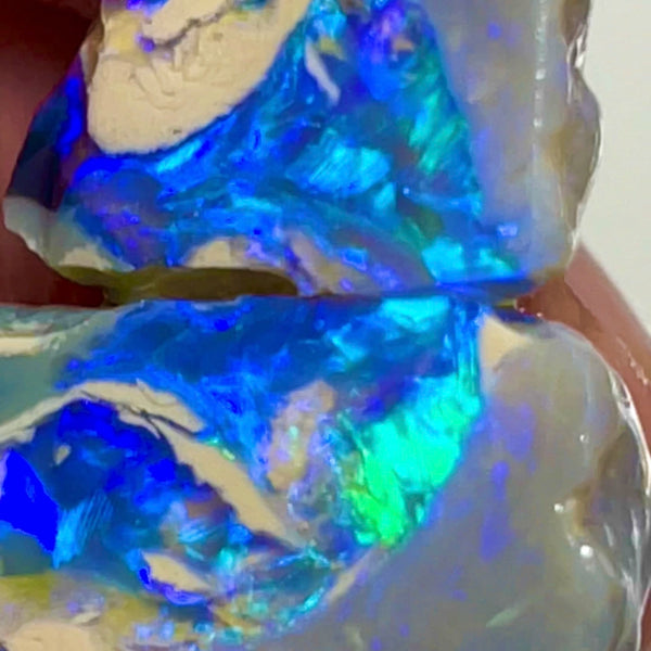 Lightning Ridge Dark Crystal knobby opal rough rub split 37.00cts Amazing Exotic Bright Greens & Blues to cut 22x13x11 & 17x12x10mm  NSW095