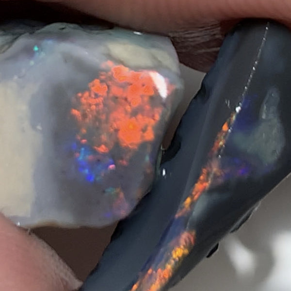 Lightning Ridge Black & Dark Opal Rubs High Grade 19cts bright & Reds & multi colour fires 24x12x10mm & 20x8x5mm WSQ85