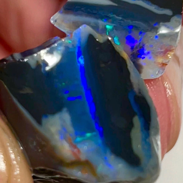 Big Thick &  Black 39.50cts Gorgeous Cutters Seam opal spit of Lightning Ridge Thick Blue dominant bars with m.fire flashes 25x17x12 & 15x10x7 mm NEW917
