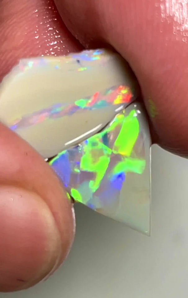 Lightning Ridge Rough Opal 3.25cts Rubs Seam Pair Bright Multifires & gorgeous patterns 10x10x2mm & 15x8x1mm SKU#0012