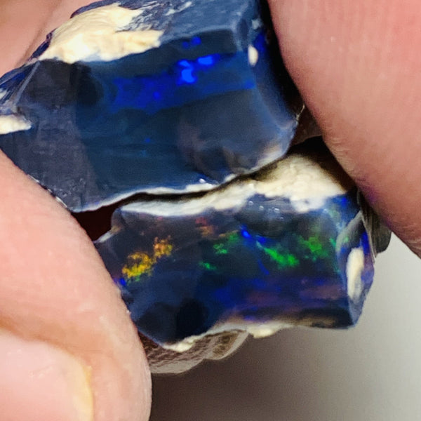 Lightning Ridge Rough Mulga® Black Opal Seam Split 15cts Exotic & Stunning Cutters Gorgeous Multifire bars 18x12x6mm & 11x10x6mm WSU45