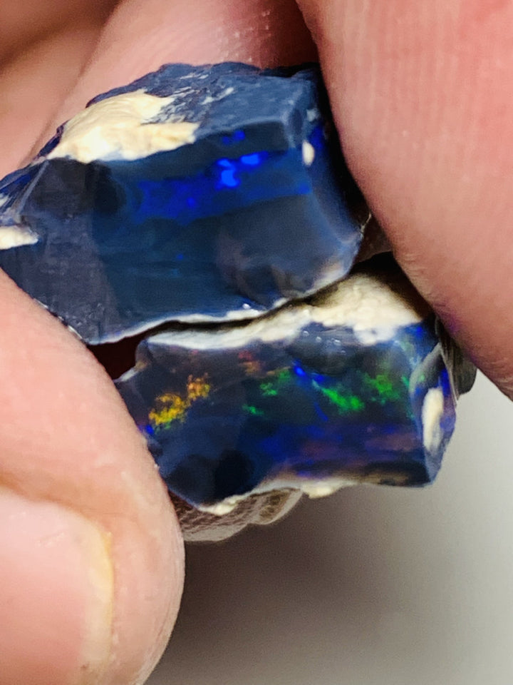 Lightning Ridge Rough Mulga® Black Opal Seam Split 15cts Exotic & Stunning Cutters Gorgeous Multifire bars 18x12x6mm & 11x10x6mm WSU45