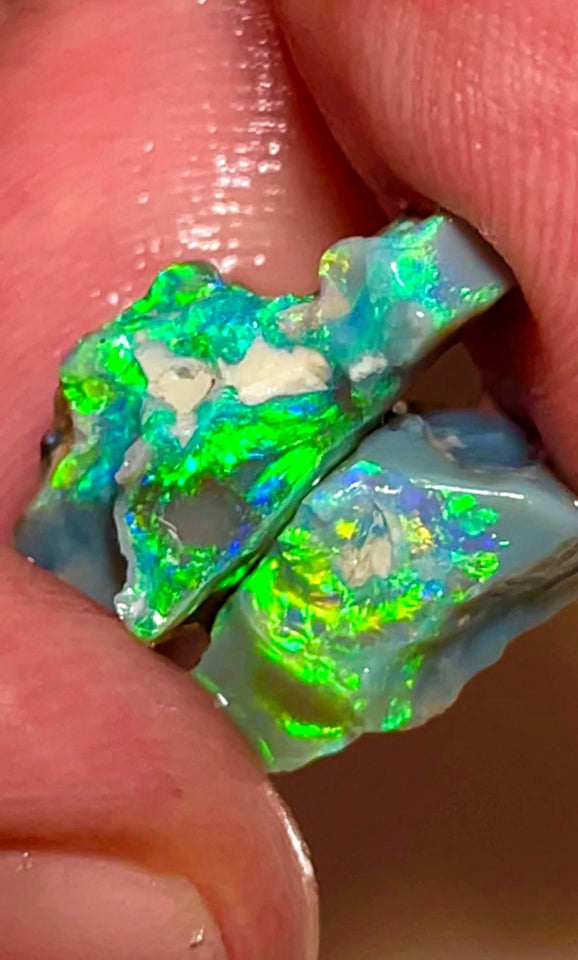 Lightning Ridge Rough Opal 11.75cts Dark base Seams Gorgeous Bright Multifires in bars to cut 23x13x6mm & 12x11x7mm WAC41