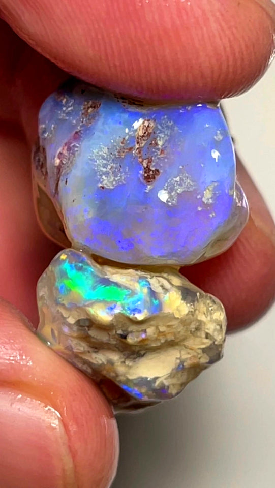 Lightning Ridge 34cts Big Bright knobby Opal rough pair lots of fires showing 22x17x10 & 19x15x9 mm 1128