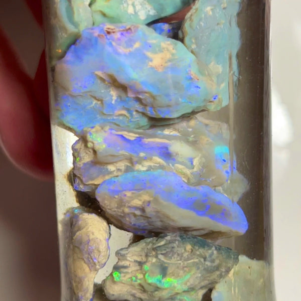 Lightning Ridge Multicolour knobby opal rough 219.00cts Lots of bars & Multicolours showing lots of potential 25x20x8mm to 9x8x4mm NEW933