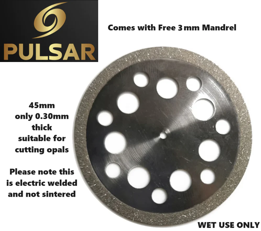 Diamond Opal Cutting wheel Slicer cutter 45mm Diameter & Only 0.3mm thick blade +FREE 3mm MANDREL fit Dremel & other Multitools with 3mm fittings