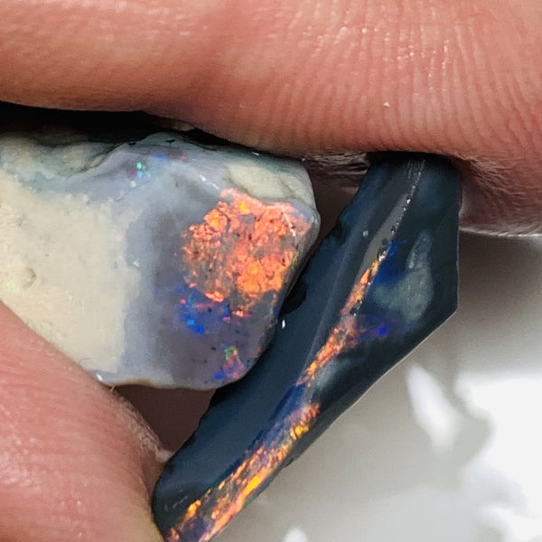 Lightning Ridge Black & Dark Opal Rubs High Grade 19cts bright & Reds & multi colour fires 24x12x10mm & 20x8x5mm WSQ85