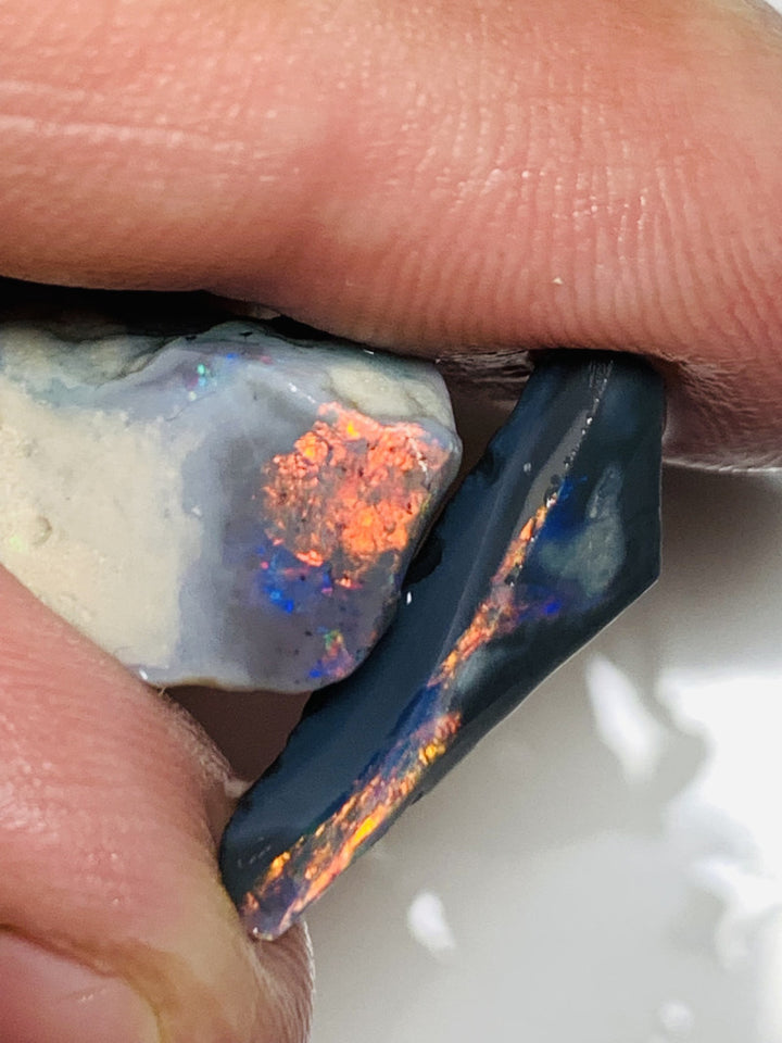 Lightning Ridge Black & Dark Opal Rubs High Grade 19cts bright & Reds & multi colour fires 24x12x10mm & 20x8x5mm WSQ85