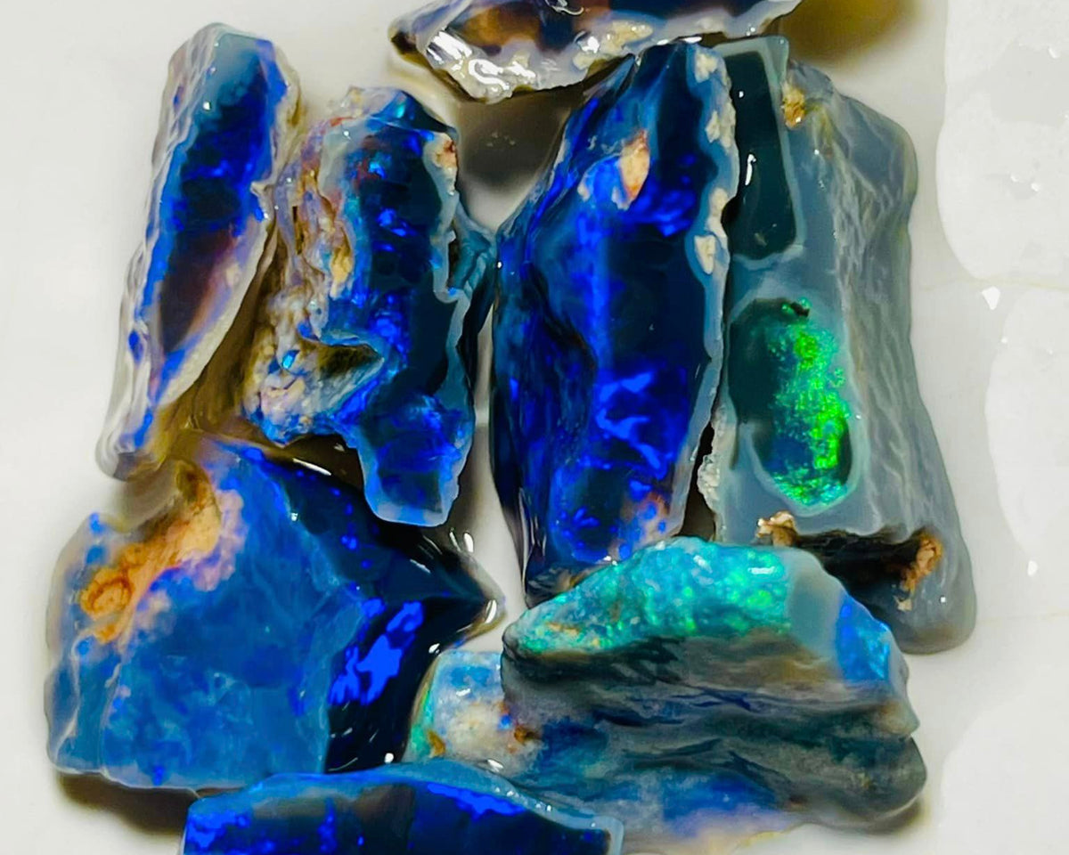 Lightning Ridge Rough Opal Parcel 47cts Cutters Select Black bright & colourful material to cut 20x8x7mm to 15x9x6mm MFB05