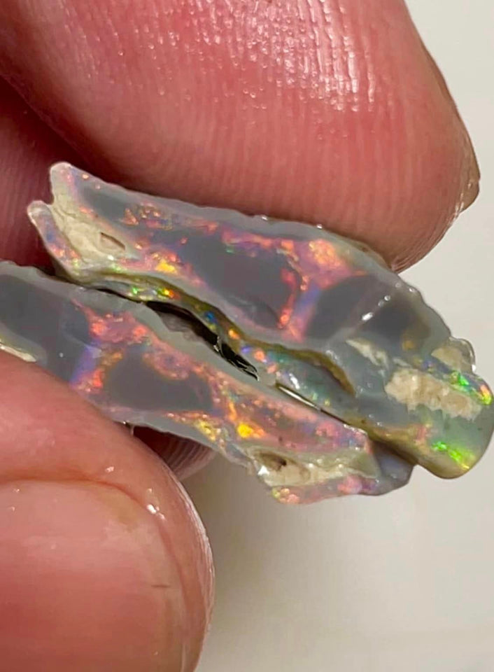 Mulga® Reds on Dark Seam Split opal 12.25cts Gorgeous Bright Multifires 20x10x5mm & 18x8x5mm MFB17