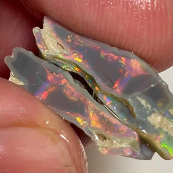 Mulga® Reds on Dark Seam Split opal 12.25cts Gorgeous Bright Multifires 20x10x5mm & 18x8x5mm MFB17