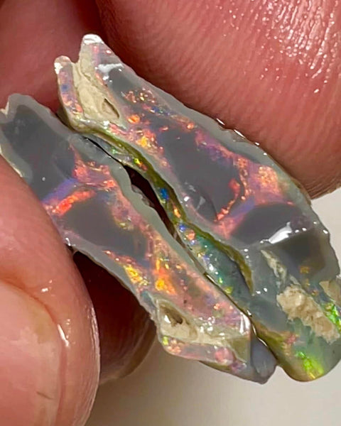 Mulga® Reds on Dark Seam Split opal 12.25cts Gorgeous Bright Multifires 20x10x5mm & 18x8x5mm MFB17