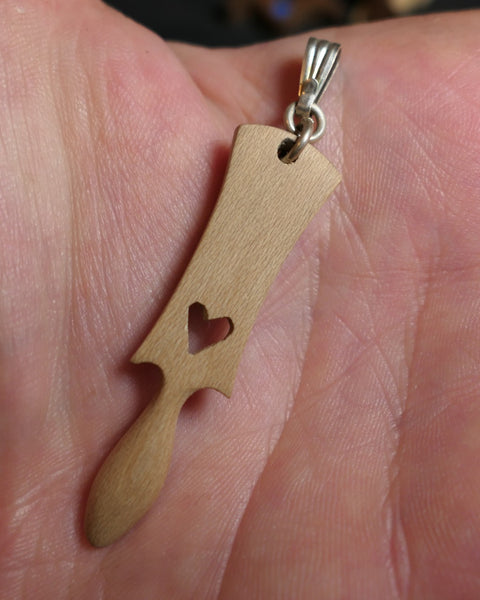 Hand Carved Mini Hardwood Welsh Love spoon Pendant set with Australian opal Trimmed with sterling silver bail 50x12x4mm XMASb28
