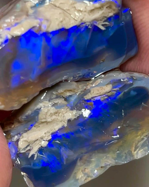 Lightning Ridge Rough Opal 80cts Huge Stunning Dark Crystal Knobby Split with Blues 30x20x15mm & 30x13x10mm MFB34