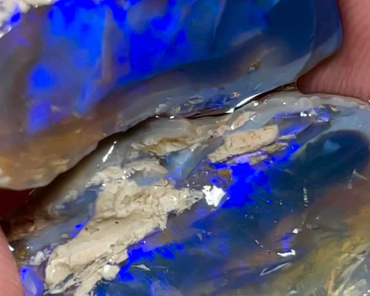 Lightning Ridge Rough Opal 80cts Huge Stunning Dark Crystal Knobby Split with Blues 30x20x15mm & 30x13x10mm MFB34