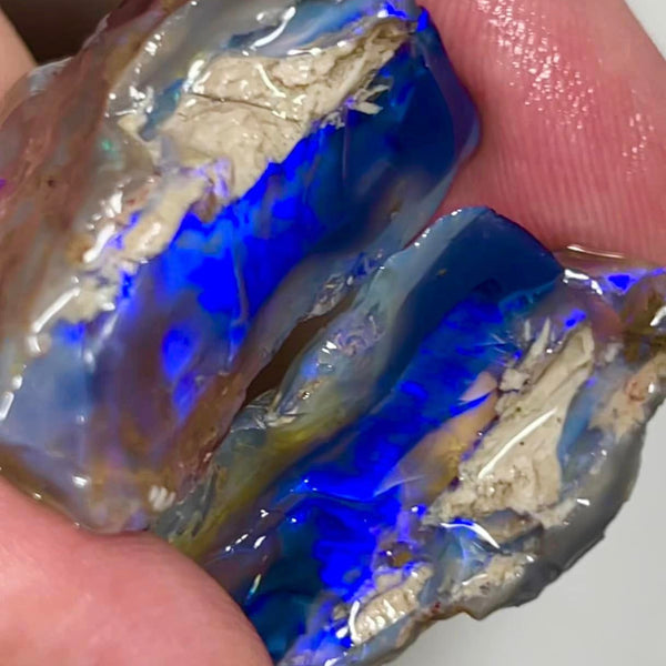 Lightning Ridge Rough Opal 80cts Huge Stunning Dark Crystal Knobby Split with Blues 30x20x15mm & 30x13x10mm MFB34