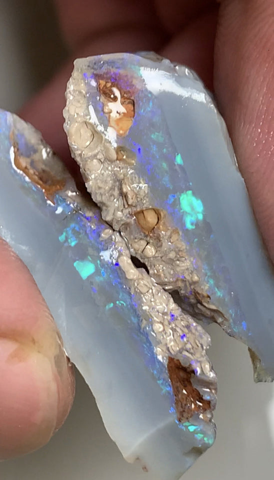 Lightning Ridge Rough Opal Semi Black 40cts Cutters Candy® Thick Seam split pair High Grade Stunning Bright Multifires in stunning bars 33x15x8mm & 30x12x10mm WST40