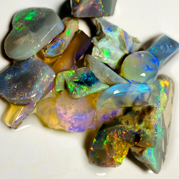 Lightning Ridge Opal Rough n Rub Parcel Dark & Crystal From the Miners Bench® 44cts Bright Multifires 23x9x6mm to 8x7x3mm WSY94