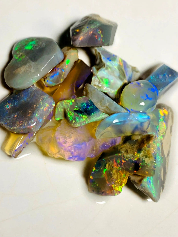Lightning Ridge Opal Rough n Rub Parcel Dark & Crystal From the Miners Bench® 44cts Bright Multifires 23x9x6mm to 8x7x3mm WSY94