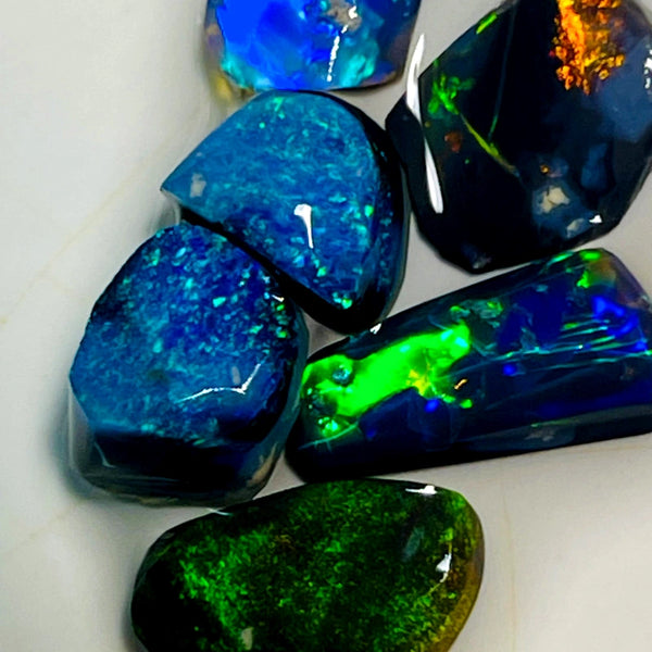 Lightning Ridge Small Opal Rough/Rub/Preforms Parcel Blacks From the Miners Bench® 9.5cts Gorgeous Bright fires 12x7x2.5mm to 8x7x3mm WAC20