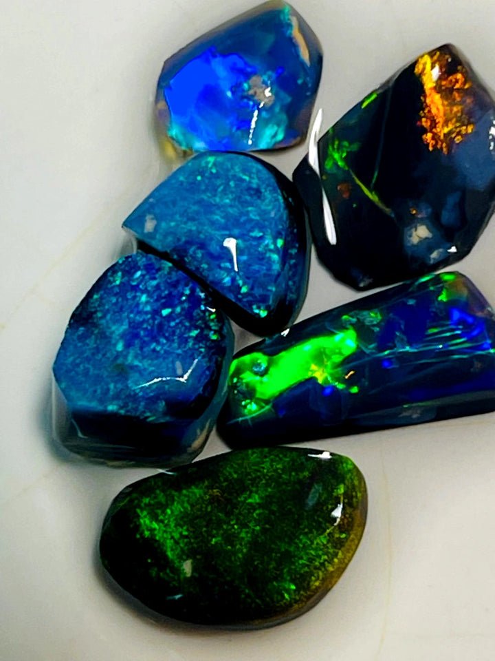 Lightning Ridge Small Opal Rough/Rub/Preforms Parcel Blacks From the Miners Bench® 9.5cts Gorgeous Bright fires 12x7x2.5mm to 8x7x3mm WAC20