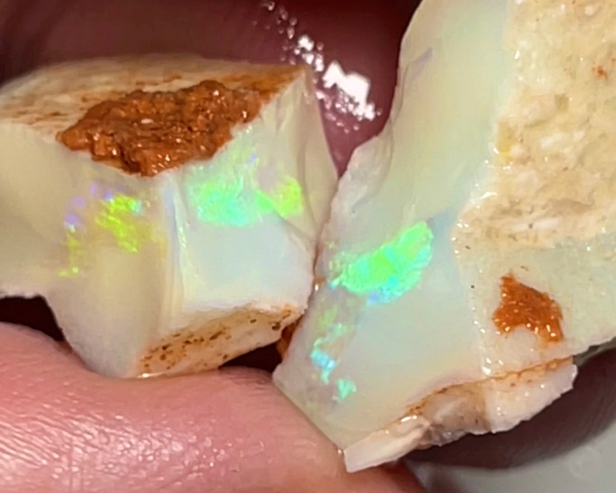 Coober Pedy Opal Rough Light base  Seams 28cts Yellow dominant Bright Multicolours  24x15x6mm to 20x12x7mm NSW014